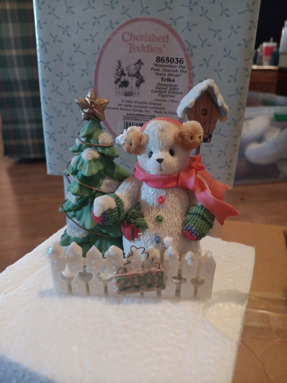 Cherished Teddies White Holiday Bear Figurine with Pink Scarf "Erika"